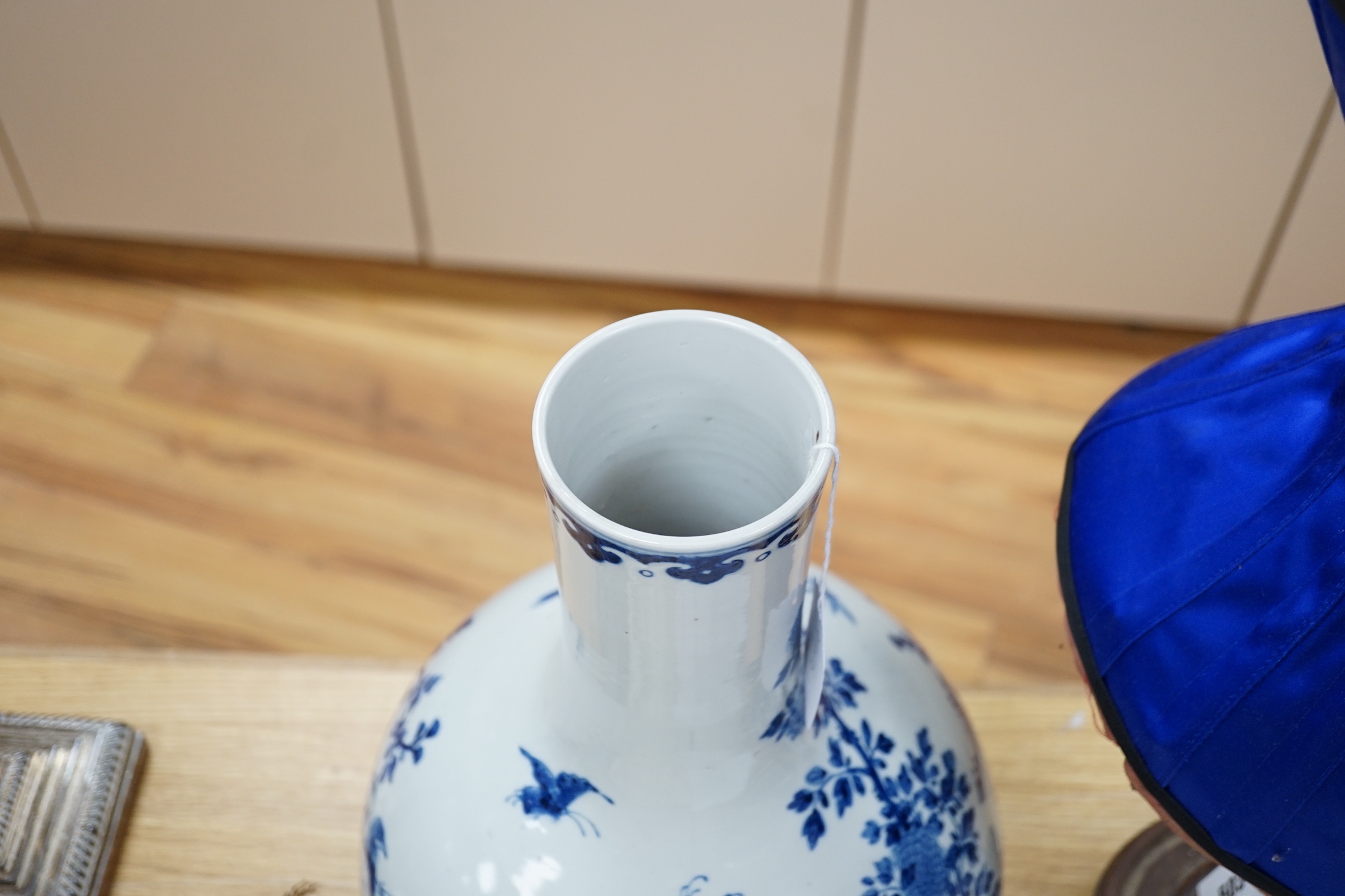 A large Chinese blue and white bottle vase, 46cms high